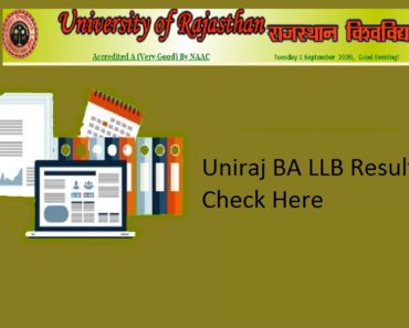 Uniraj BA LLB Result 2024 Rajasthan University BA LLB Semester 1/3/5/7/9