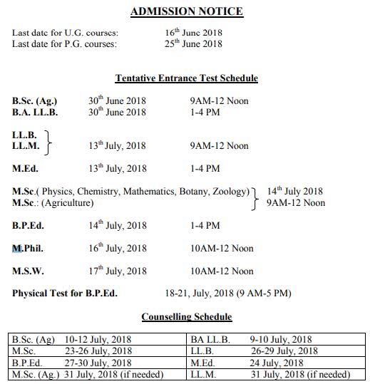 Agra University DBRAU Entrance Exam Important Dates