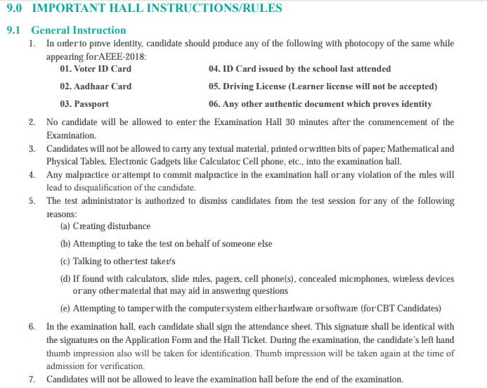 AEEE Admit Card Hall Ticket 